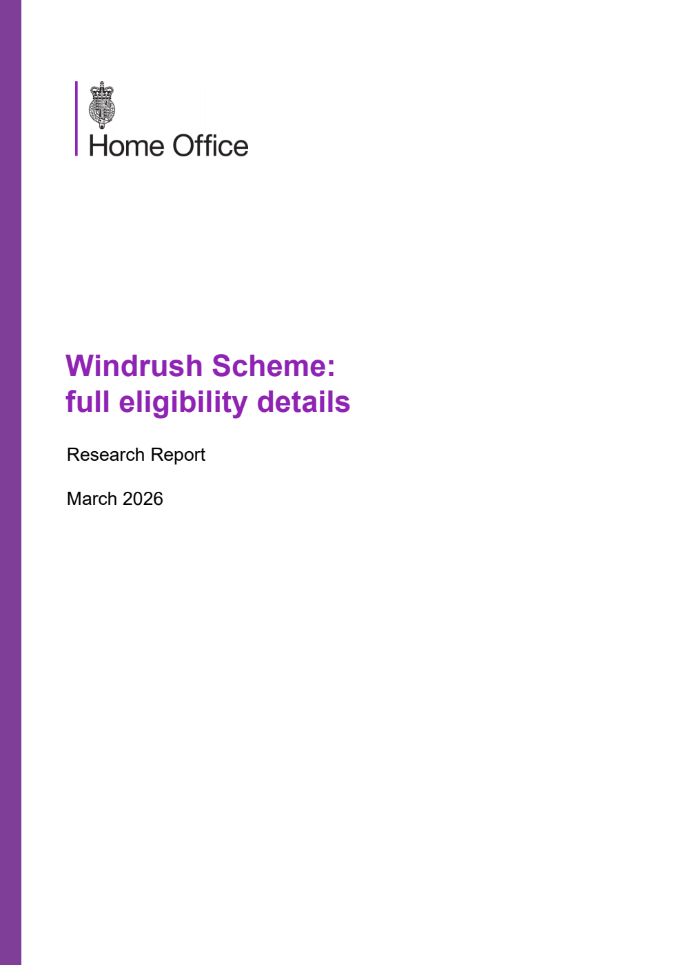Home Office Research Report Windrush Scheme: full eligibility details