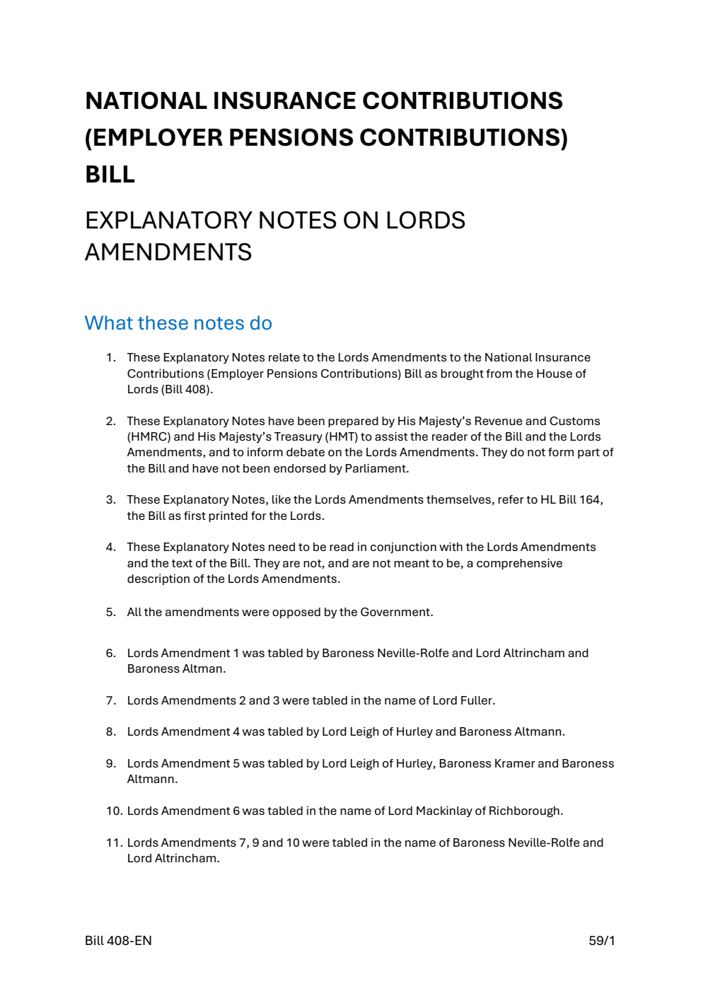 National Insurance Contributions (Employer Pensions Contributions) Bill Explanatory Notes on Lords amendments