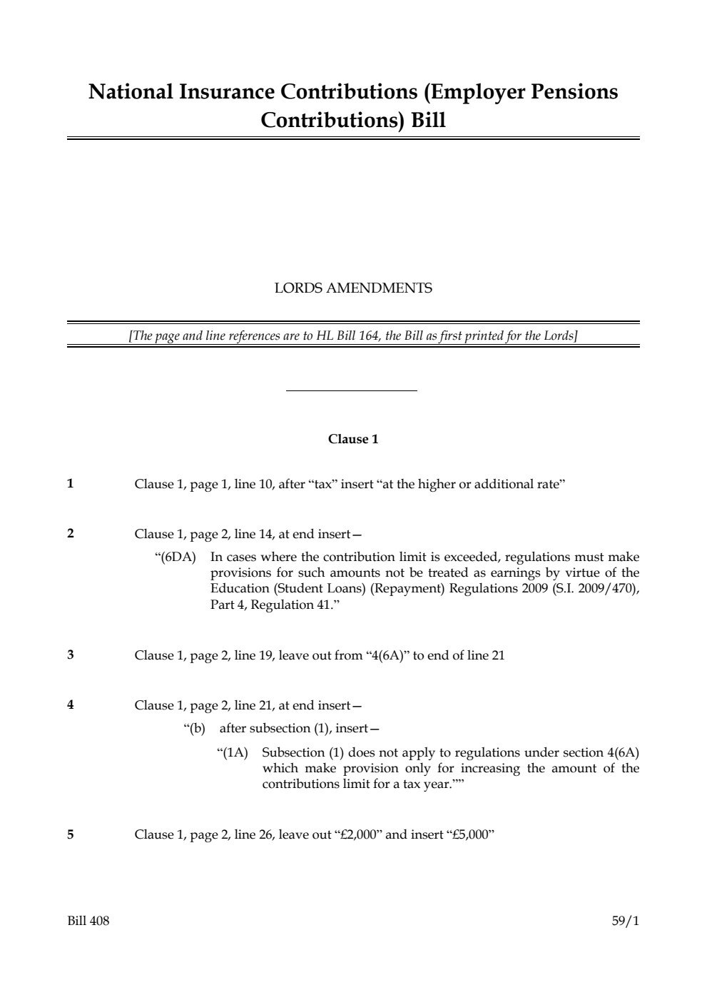 National Insurance Contributions (Employer Pensions Contributions) Bill Lords amendments