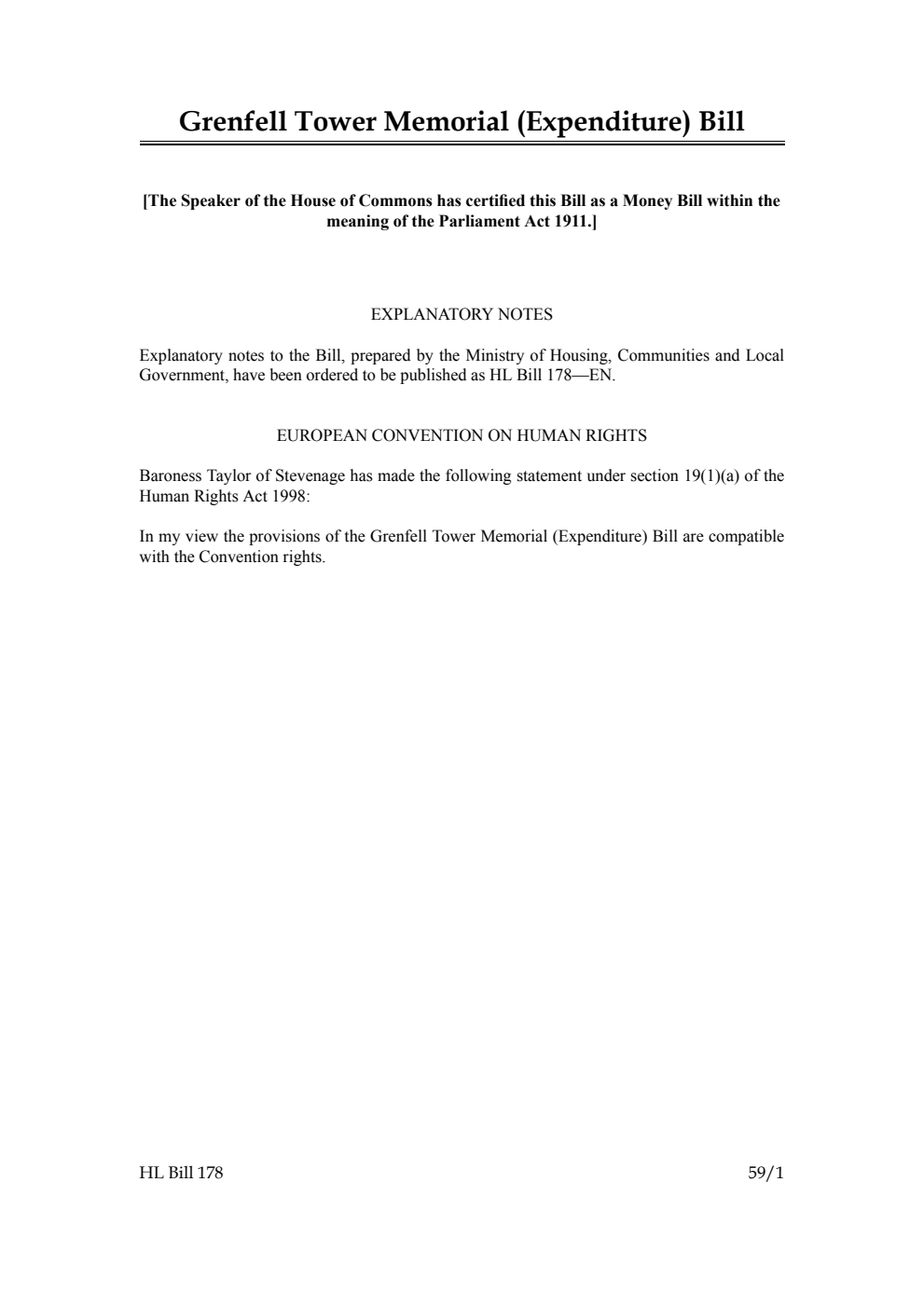 Grenfell Tower Memorial (Expenditure) Bill [as brought from the Commons]