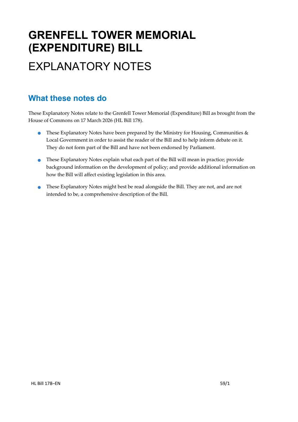 Grenfell Tower Memorial (Expenditure) Bill Explanatory Notes