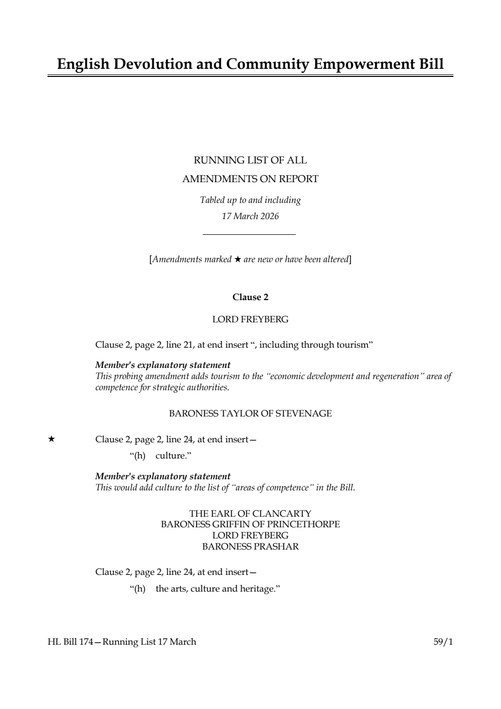 English Devolution and Community Empowerment Bill Running List of all amendments on report tabled up to and including 17 March 2026