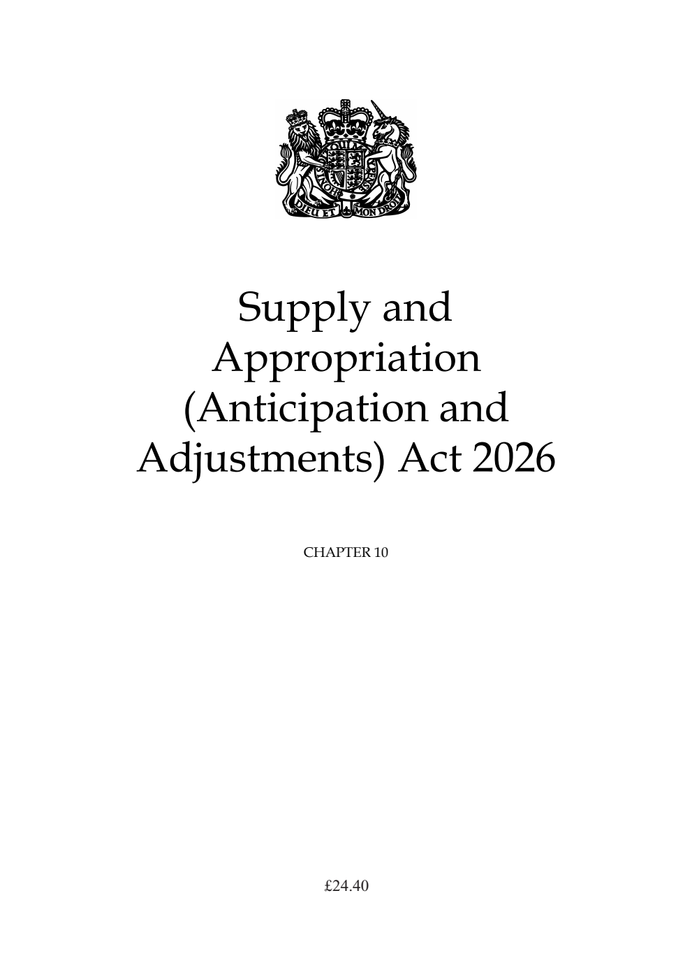 Supply and Appropriation (Anticipation and Adjustments) Act 2026: Chapter 10