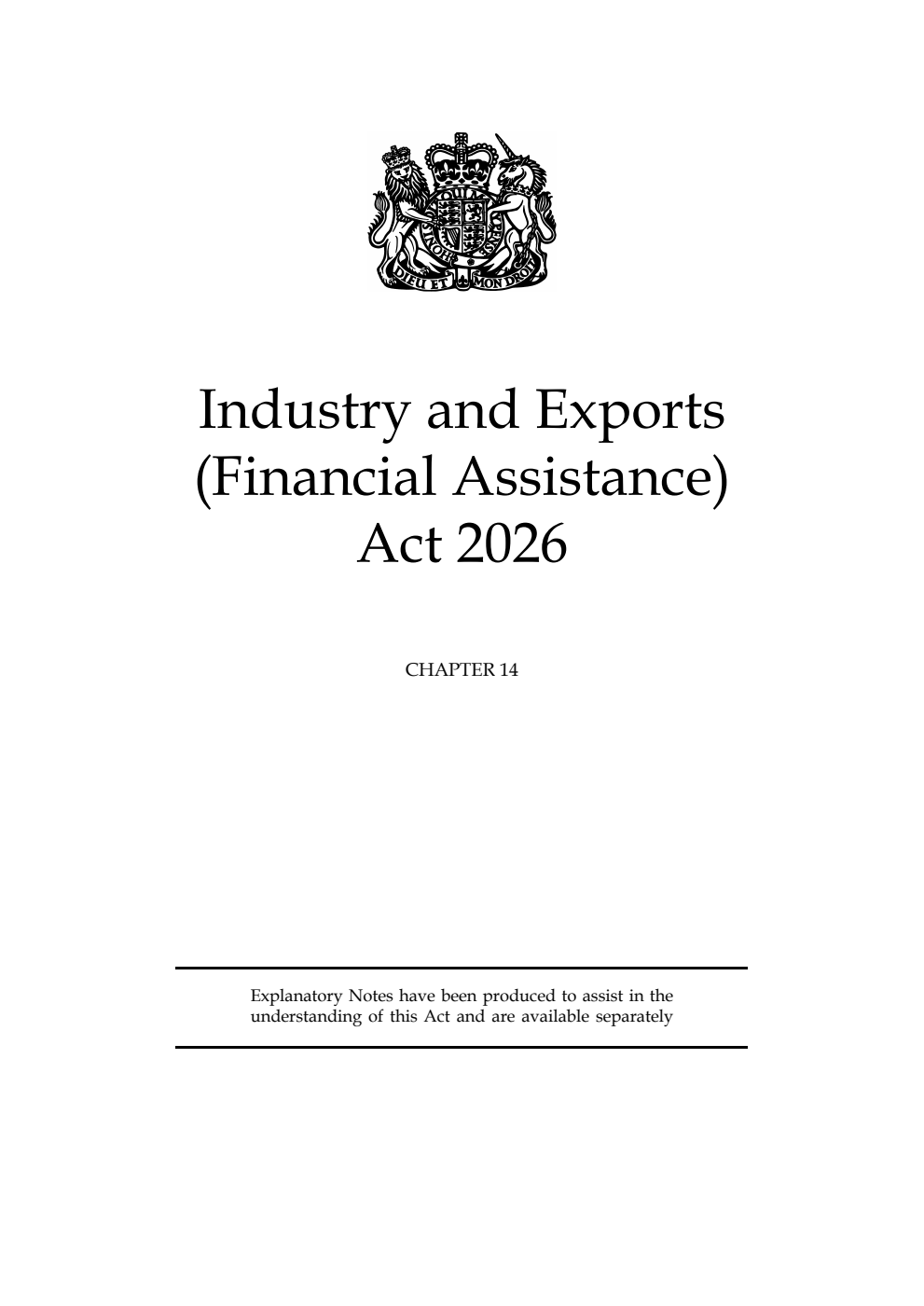 Industry and Exports (Financial Assistance) Act 2026: Chapter 14