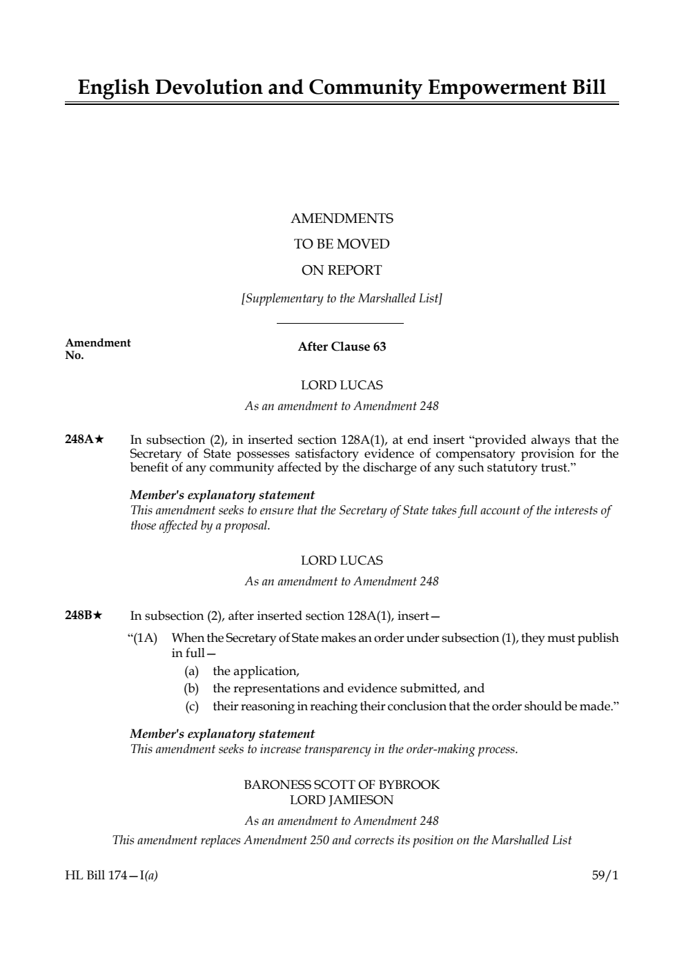 English Devolution and Community Empowerment Bill Amendments to be moved on report [Supplementary to the Marshalled List]