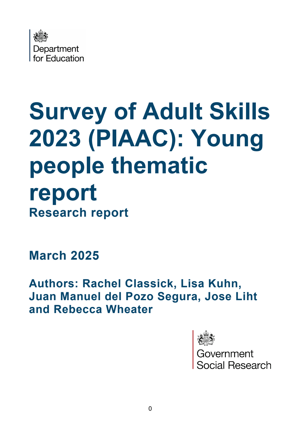DFE-RR 1614 Survey of Adult Skills 2023 (PIAAC): Young people thematic report. Research report. March 2025