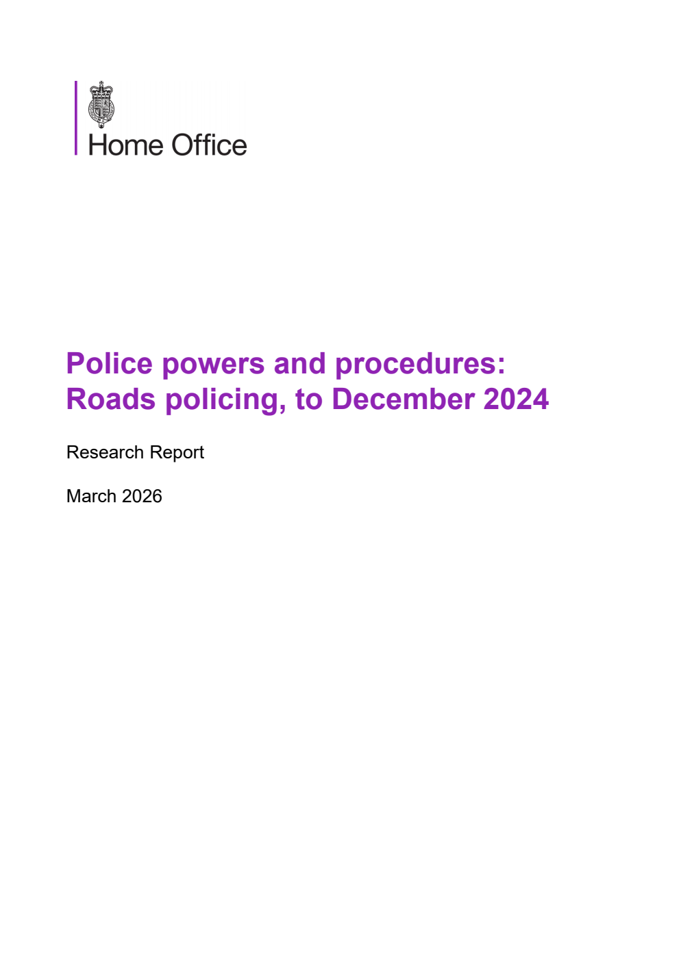 Home Office Research Report Police powers and procedures: Roads policing, to December 2024