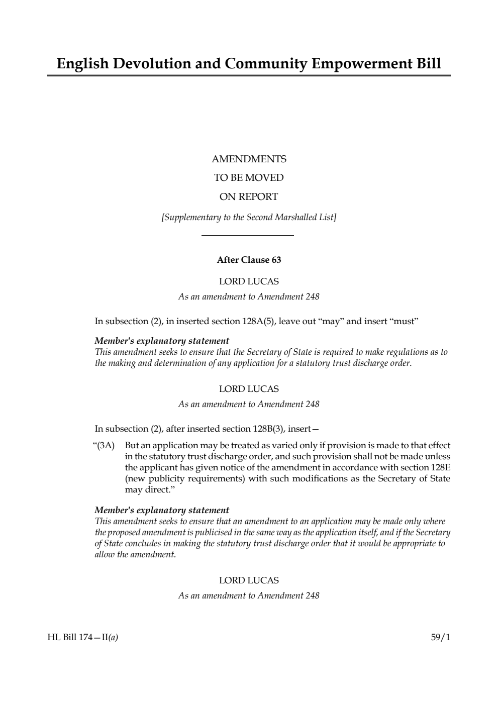 English Devolution and Community Empowerment Bill Amendments to be moved on report [Supplementary to the Second Marshalled List]