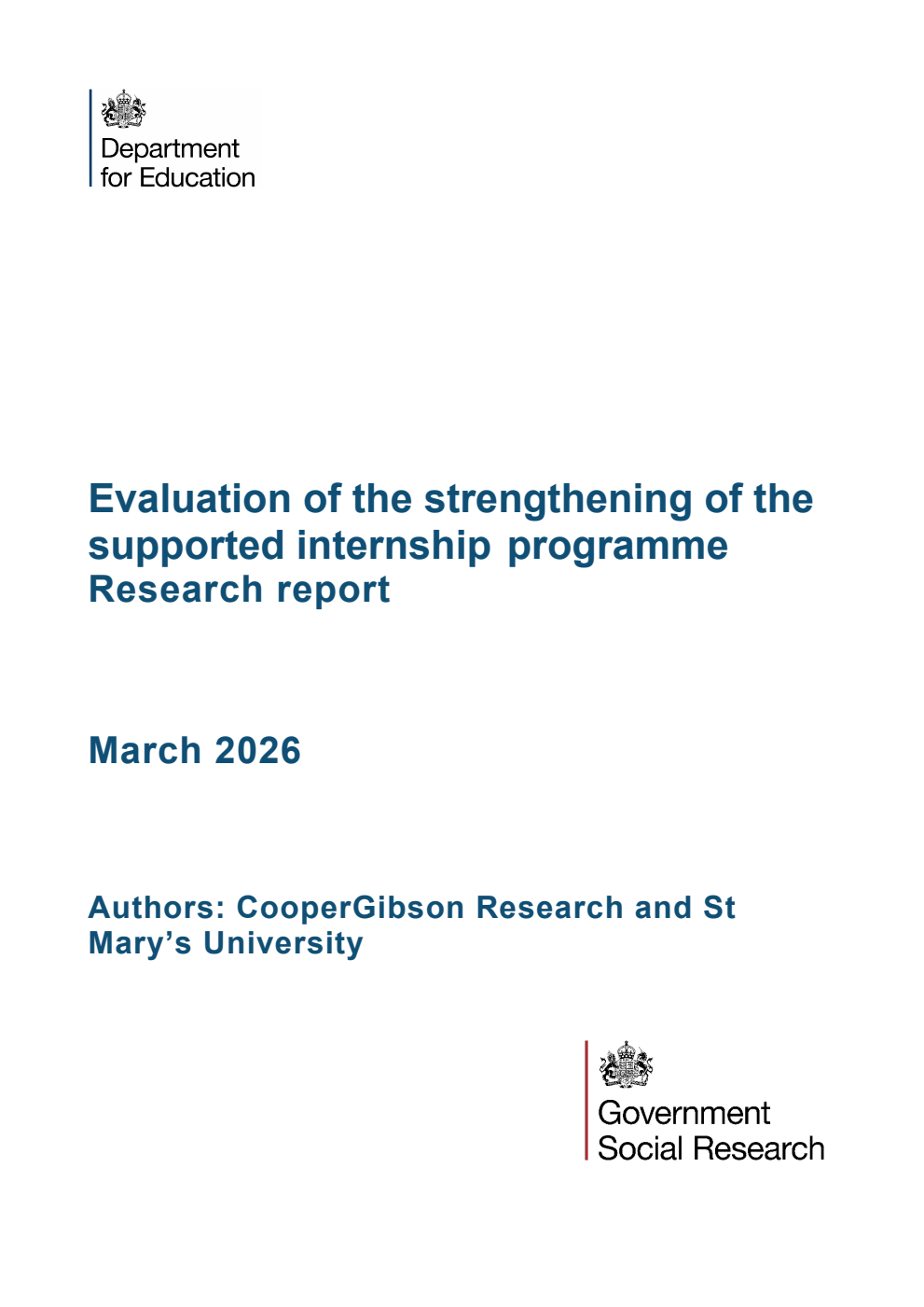 DFE-RR 1609 Evaluation of the strengthening of the supported internship programme. Research report. March 2026