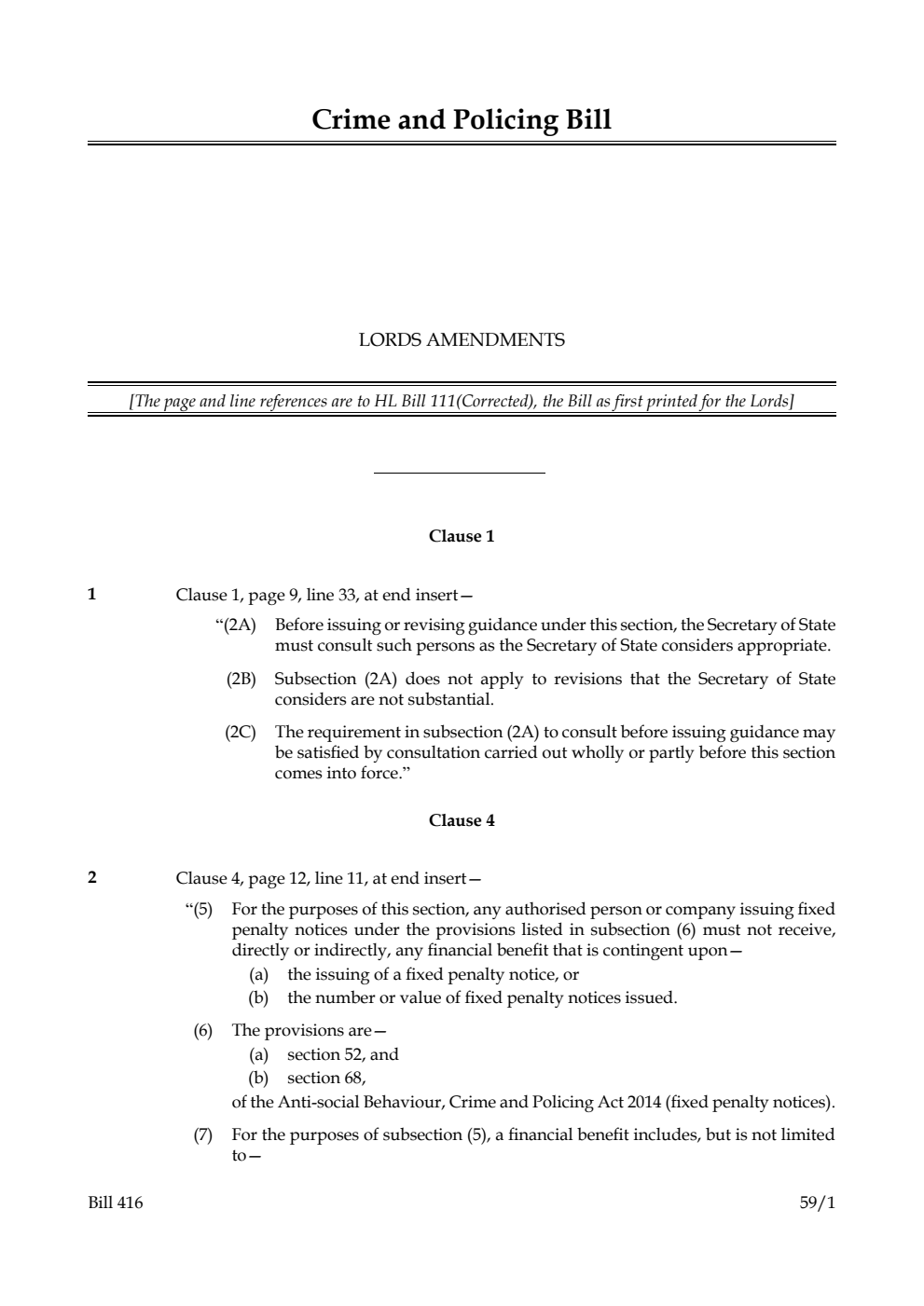 Crime and Policing Bill Lords amendments