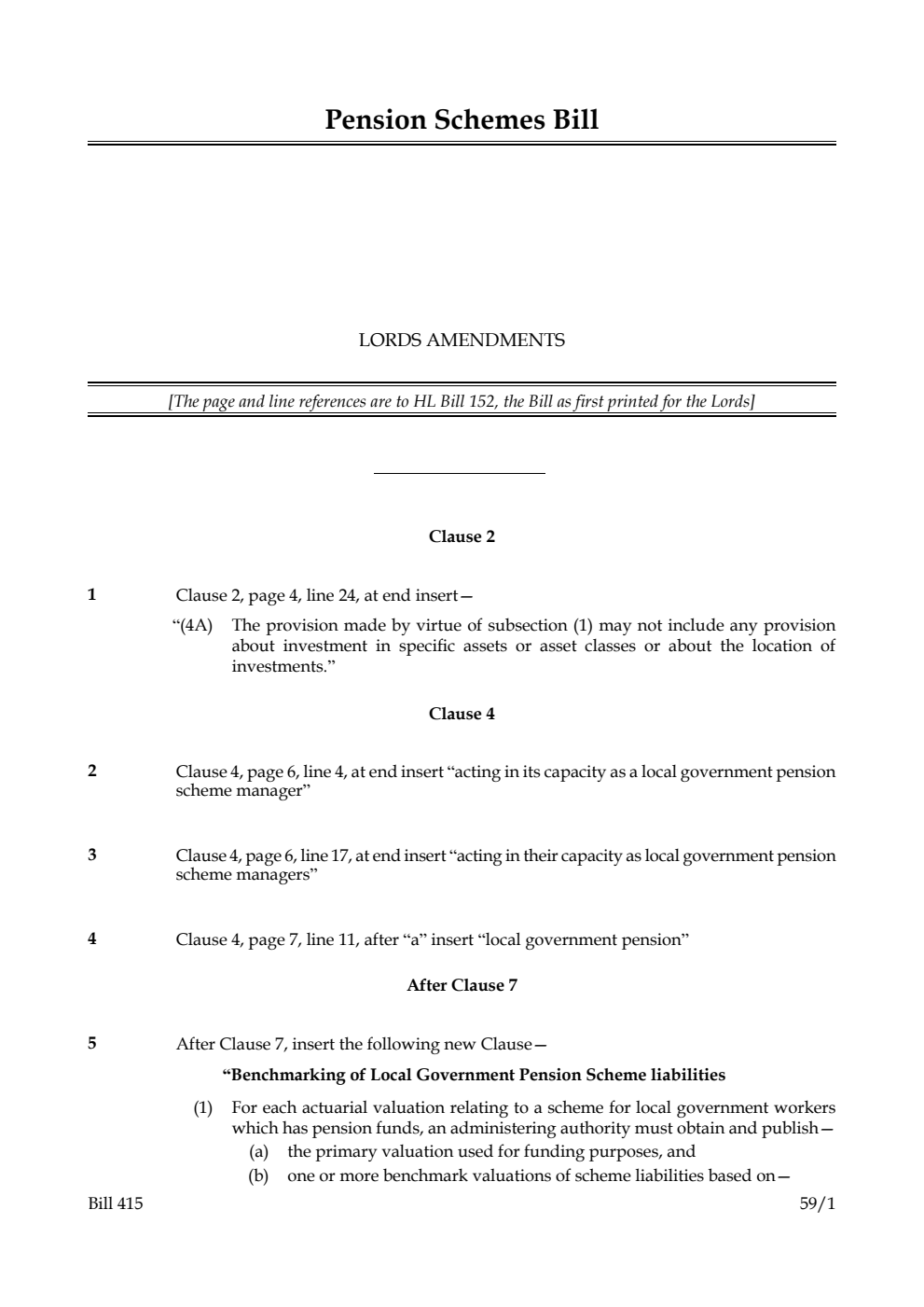Pension Schemes Bill Lords amendments