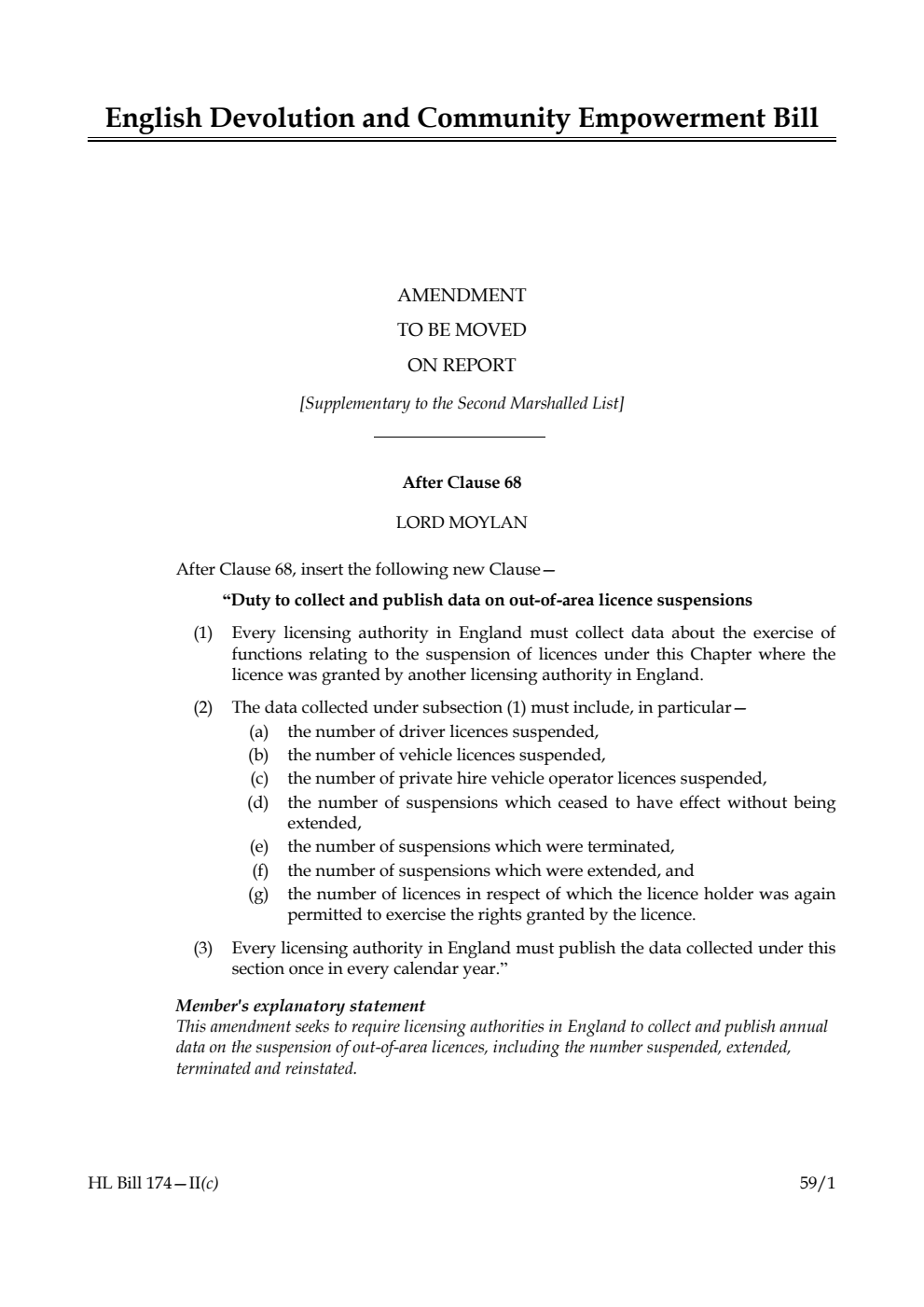 English Devolution and Community Empowerment Bill Amendment to be moved on report (Supplementary to the Second Marshalled List)