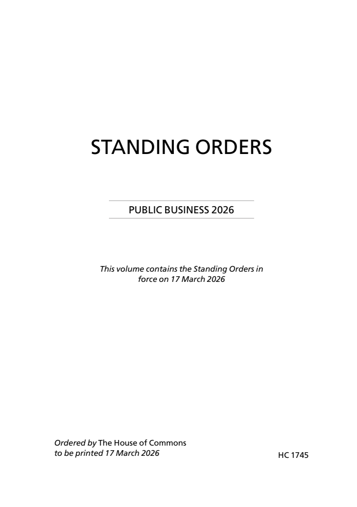 Standing Orders of the House of Commons: Public Business 2026