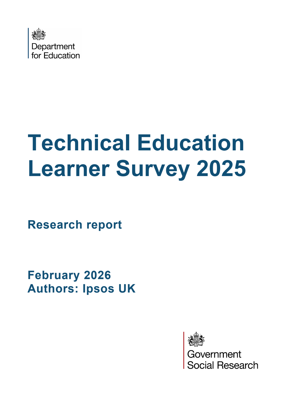 DFE-RR 1603 Technical Education Learner Survey 2025. Research report. Updated, March 2026