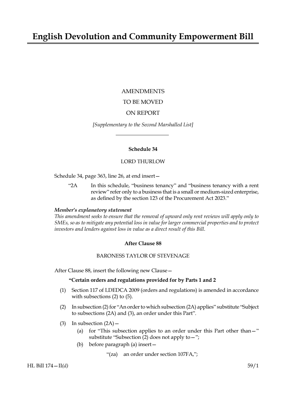 English Devolution and Community Empowerment Bill Amendments to be moved on report [Supplementary to the Second Marshalled List] 