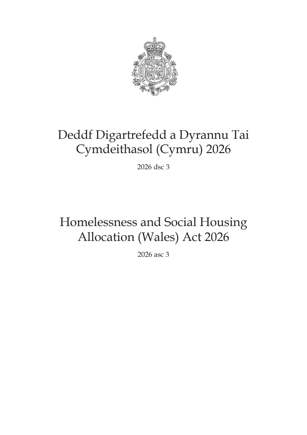 Homelessness and Social Housing Allocation (Wales) Act 2026: asc 3