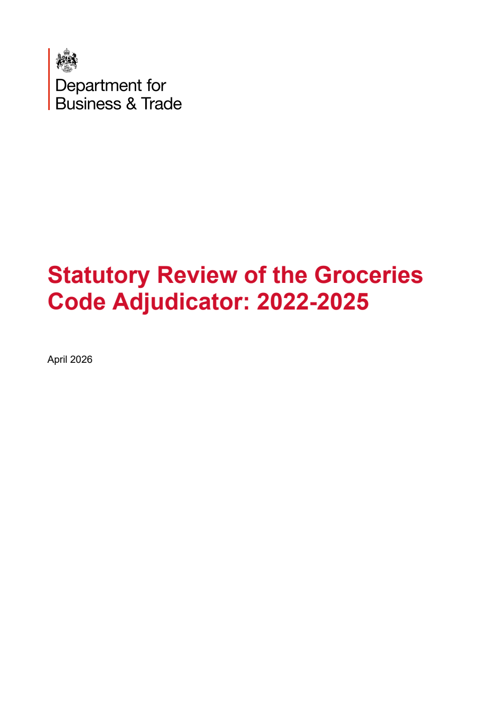 Statutory Review of the Groceries Code Adjudicator: 2022-2025
