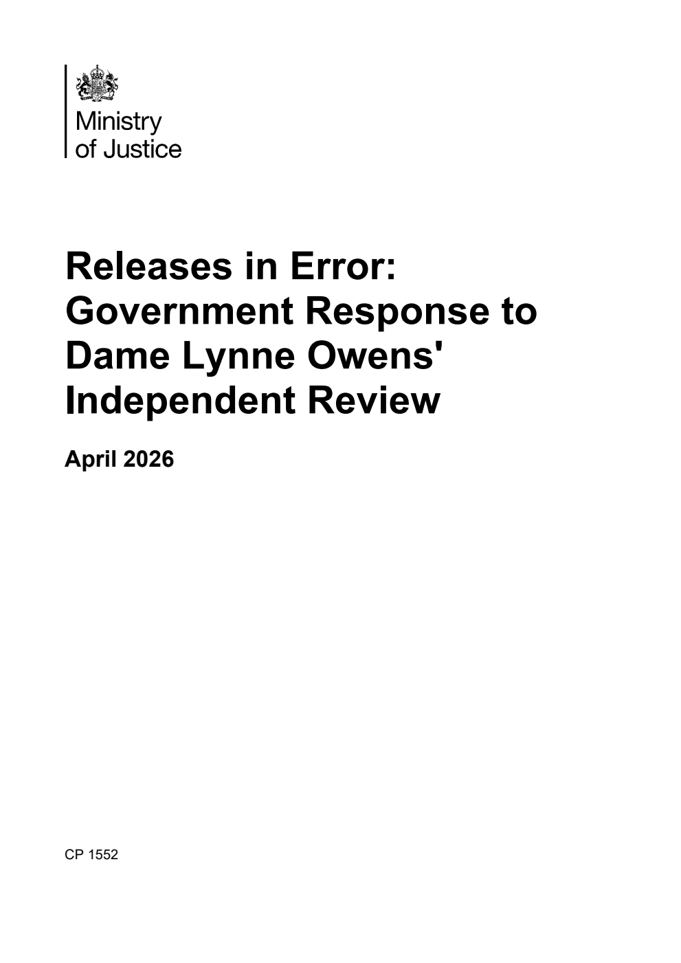 Releases in Error: Government Response to Dame Lynne Owens' Independent Review
