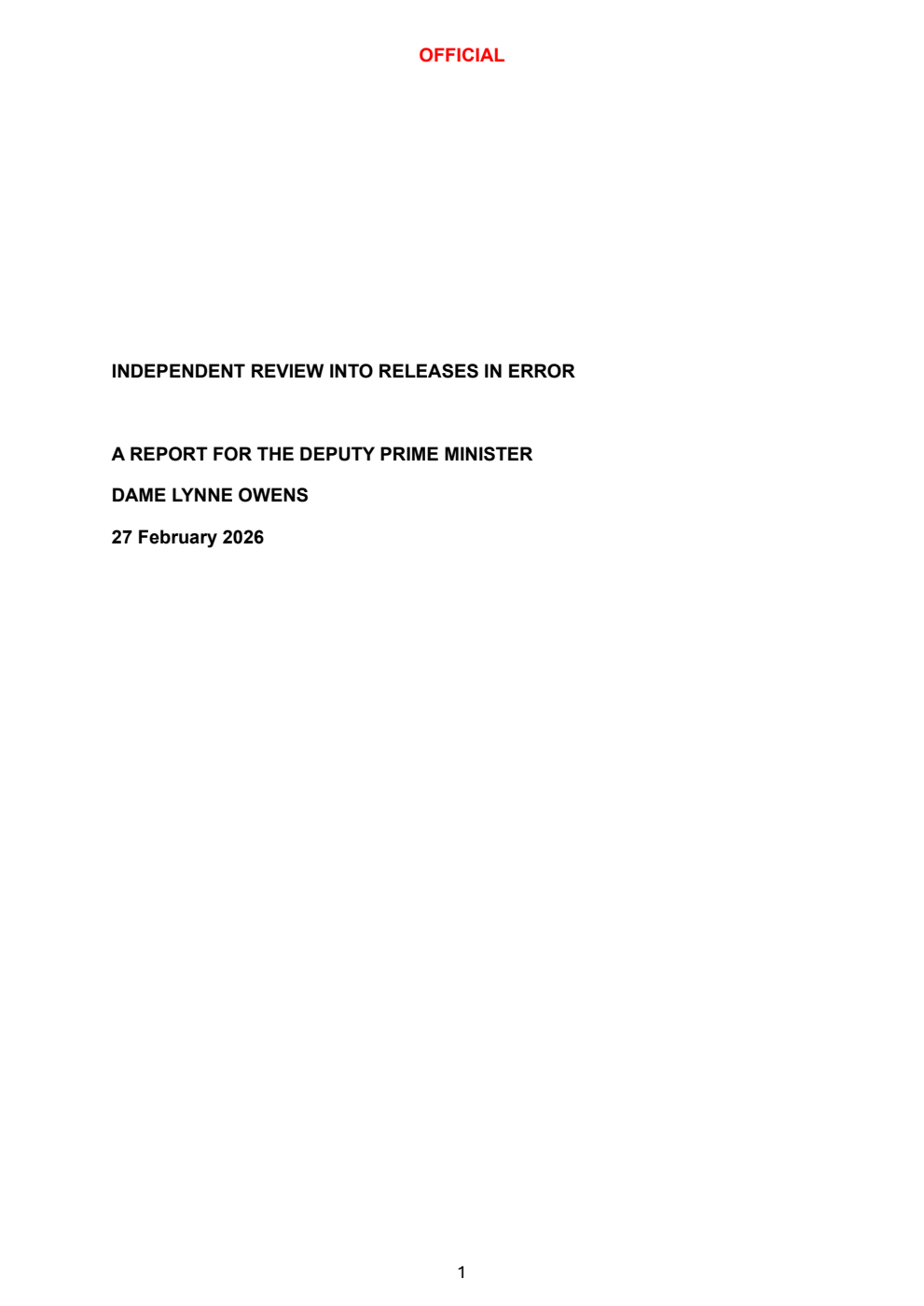 Independent review into releases in error: A report for the Deputy Prime Minister Dame Lynne Owens