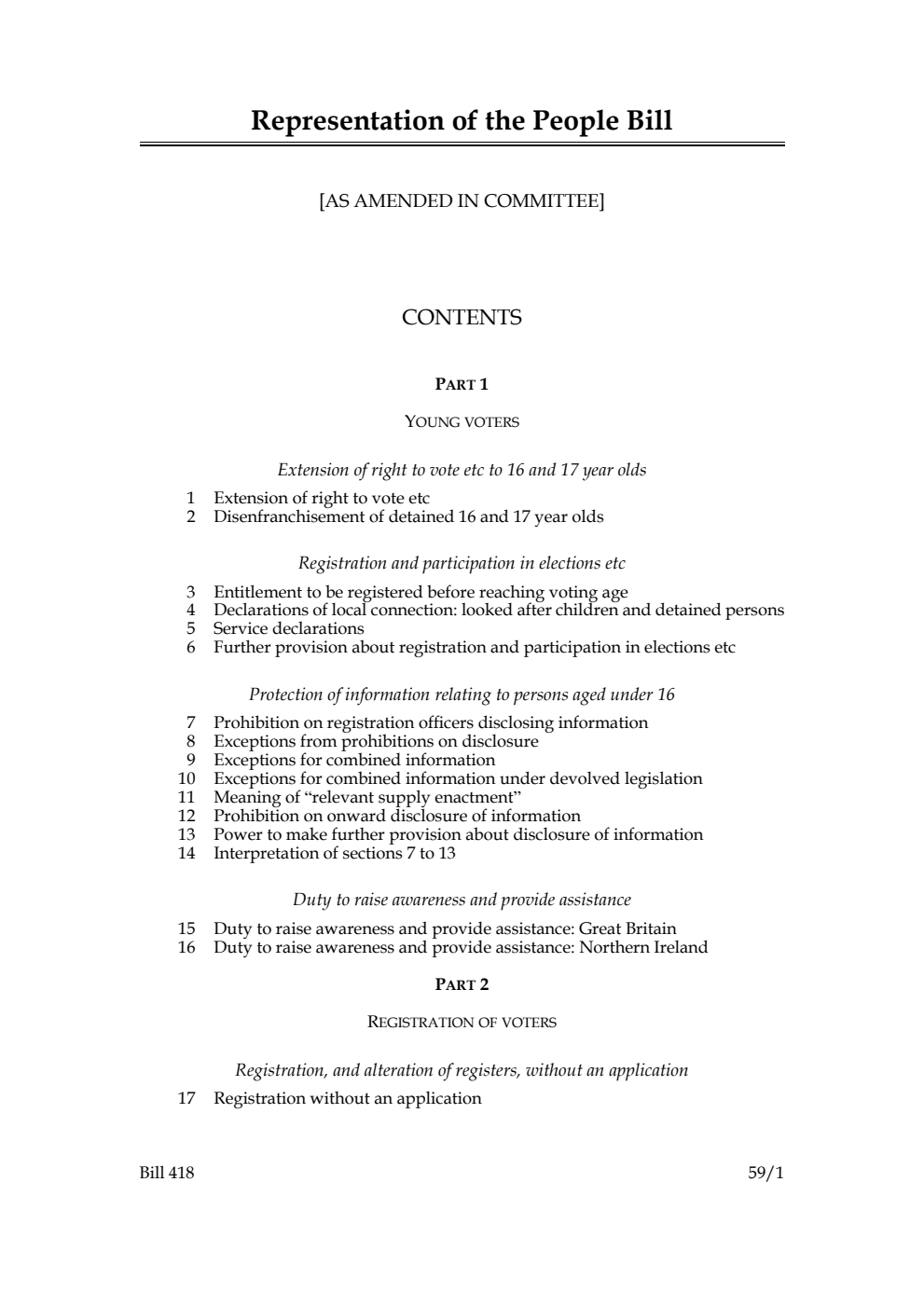 Representation of the People Bill [as amended in Committee]