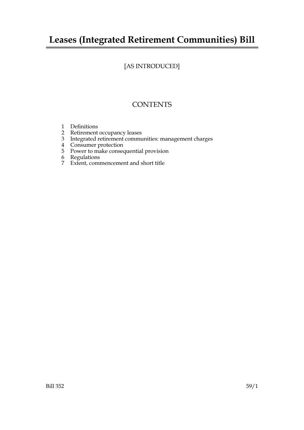 Leases (Integrated Retirement Communities) Bill