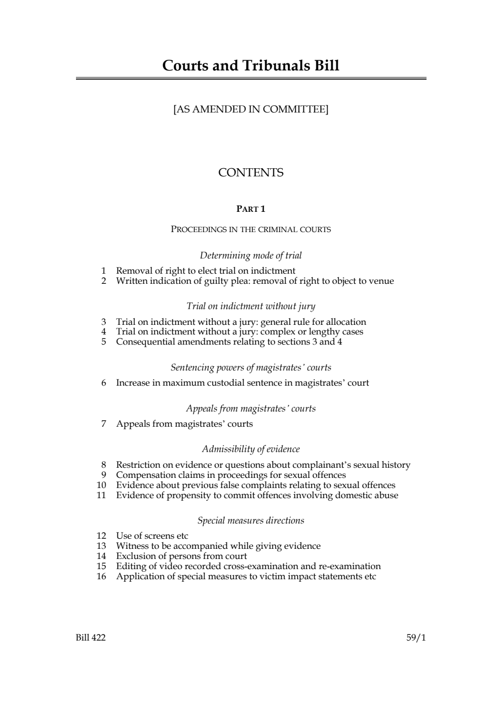 Courts and Tribunals Bill [as amended in Committee]