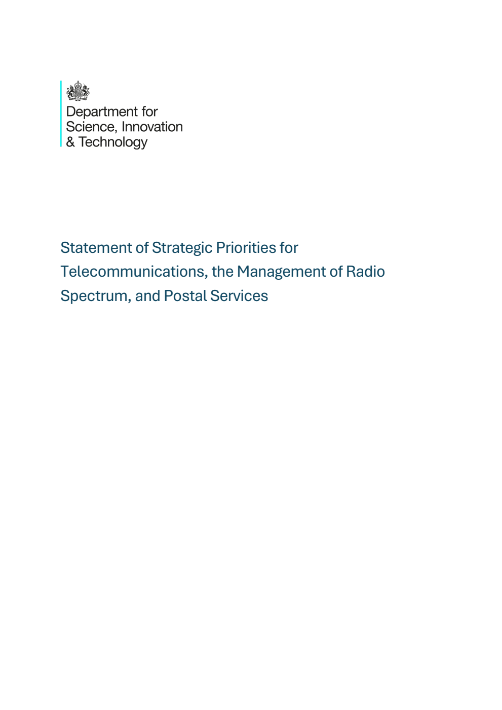 Statement of Strategic Priorities for Telecommunications, the Management of Radio Spectrum, and Postal Services