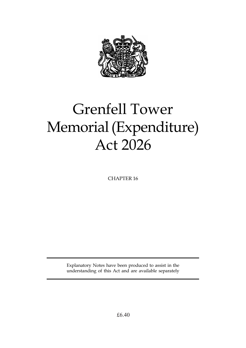 Grenfell Tower Memorial (Expenditure) Act 2026: Chapter 16