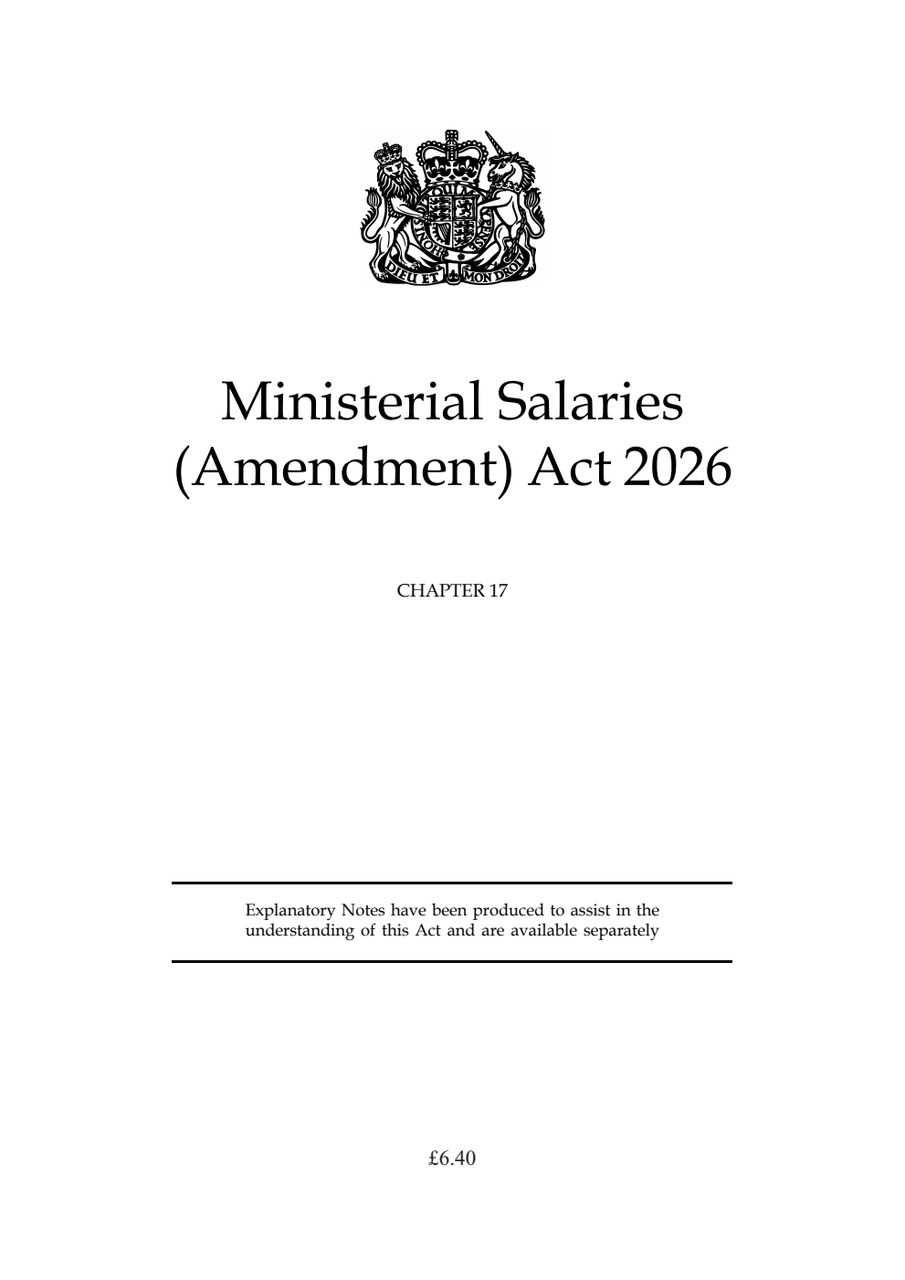 Ministerial Salaries (Amendment) Act 2026: Chapter 17