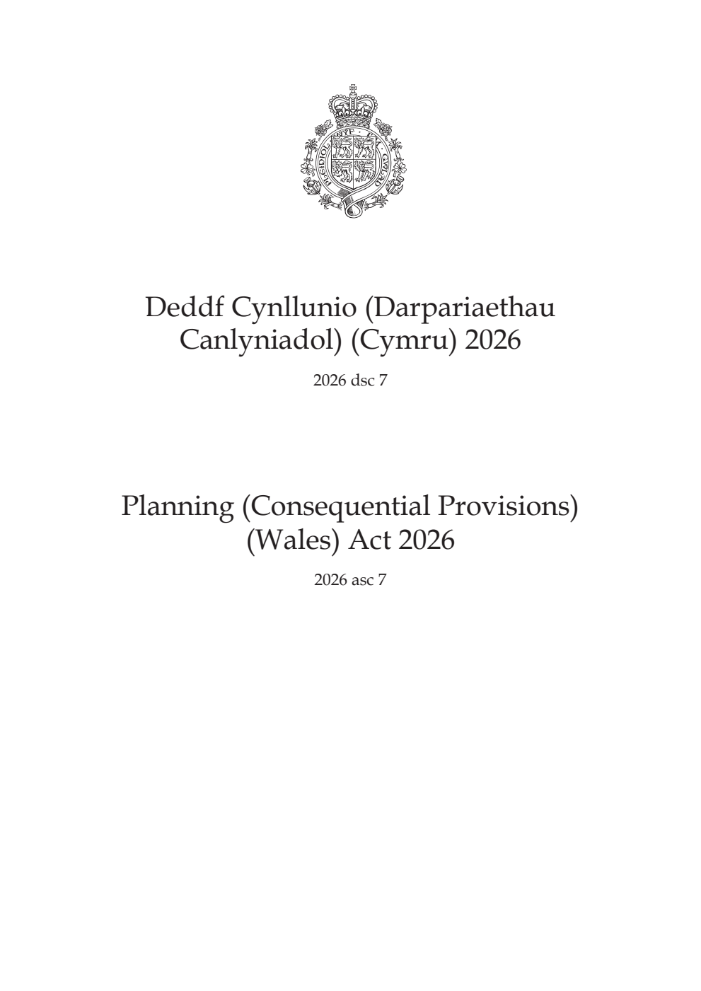 Planning (Consequential Provisions) (Wales) Act 2026: asc 7