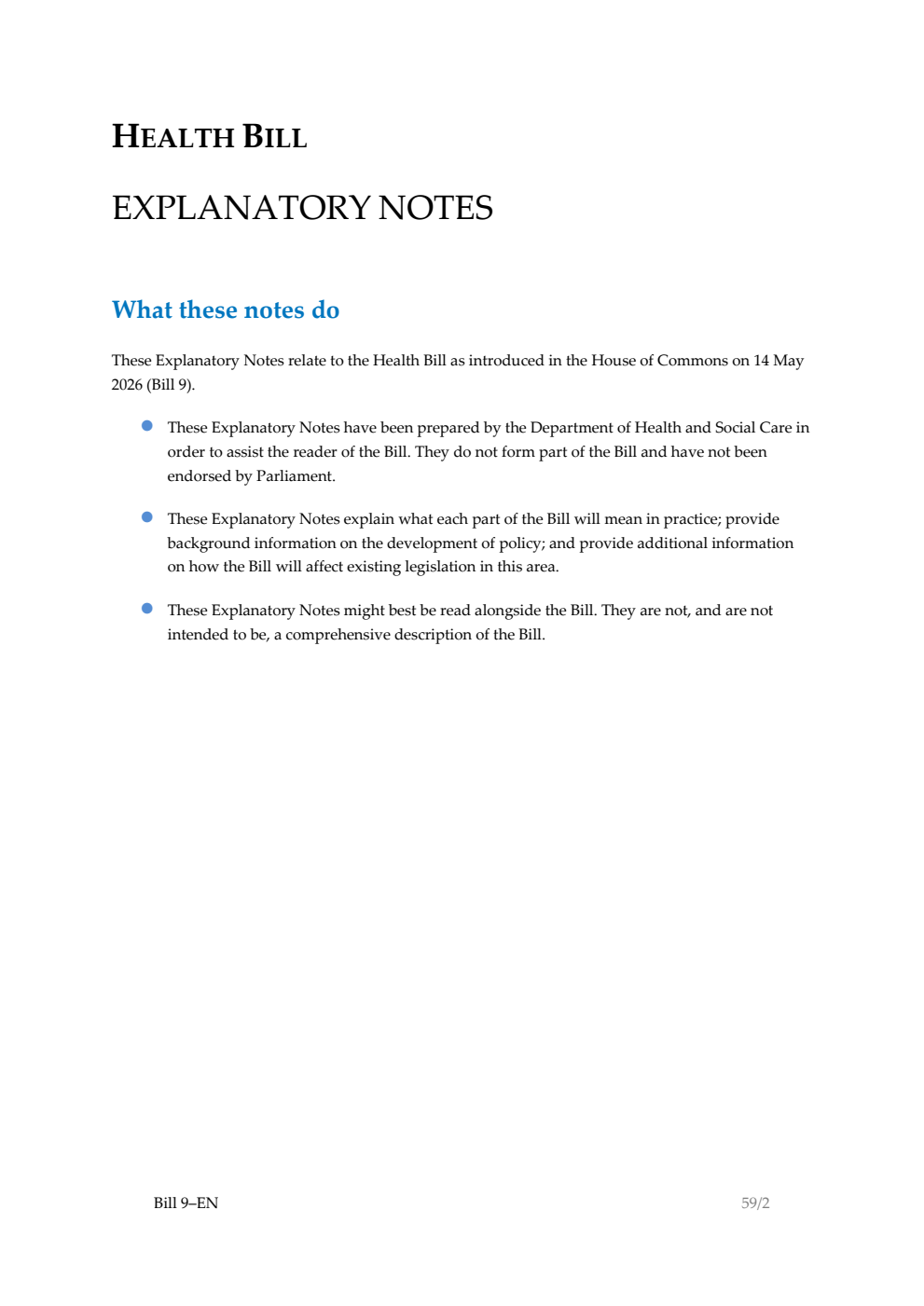 Health Bill Explanatory Notes