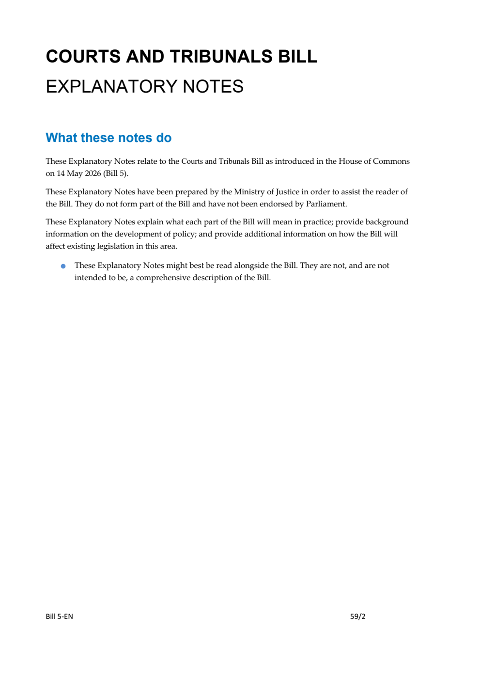 Courts and Tribunals Bill Explanatory Notes