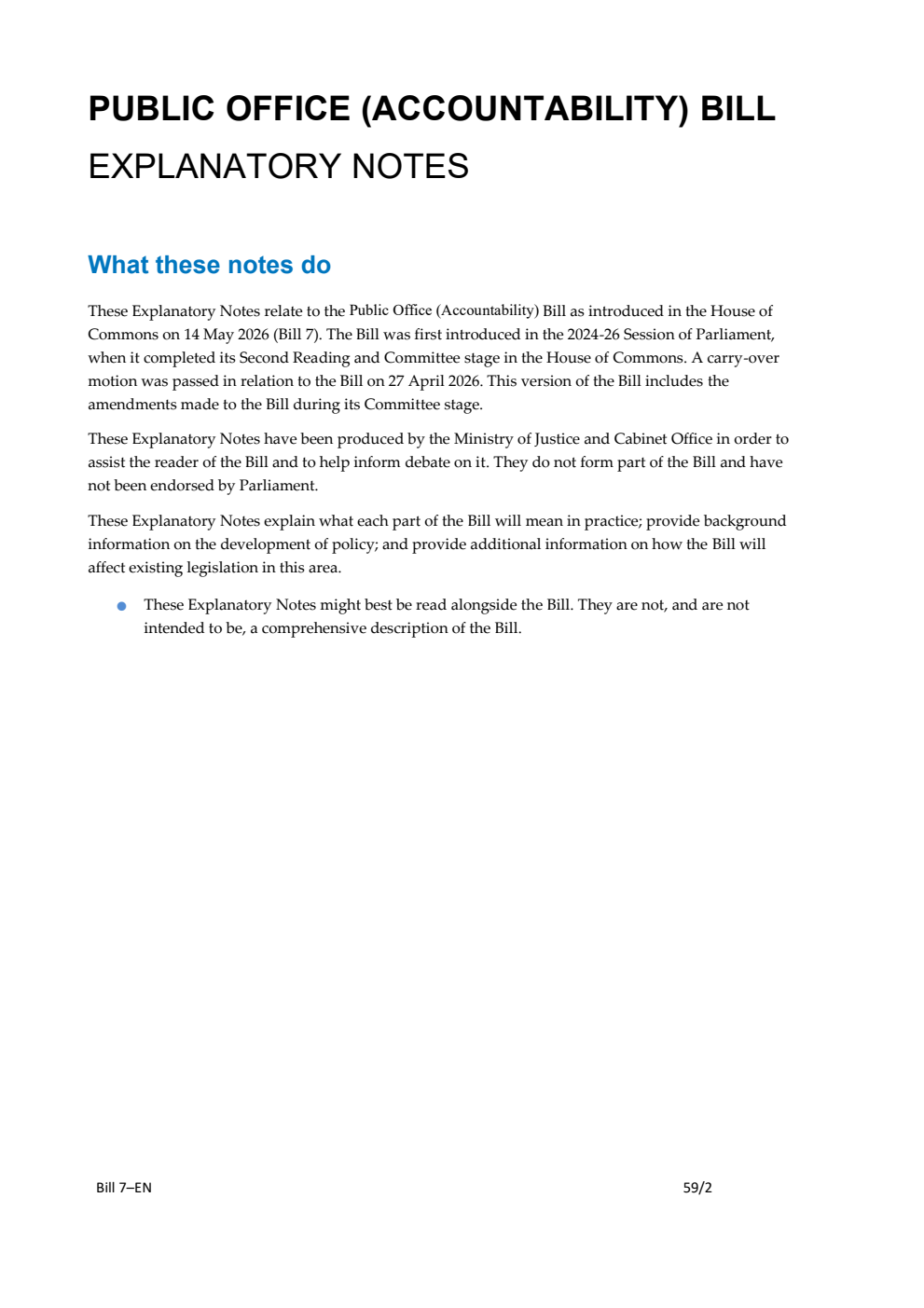 Public Office (Accountability) Bill Explanatory Notes