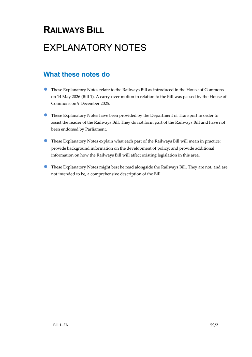 Railways Bill Explanatory Notes