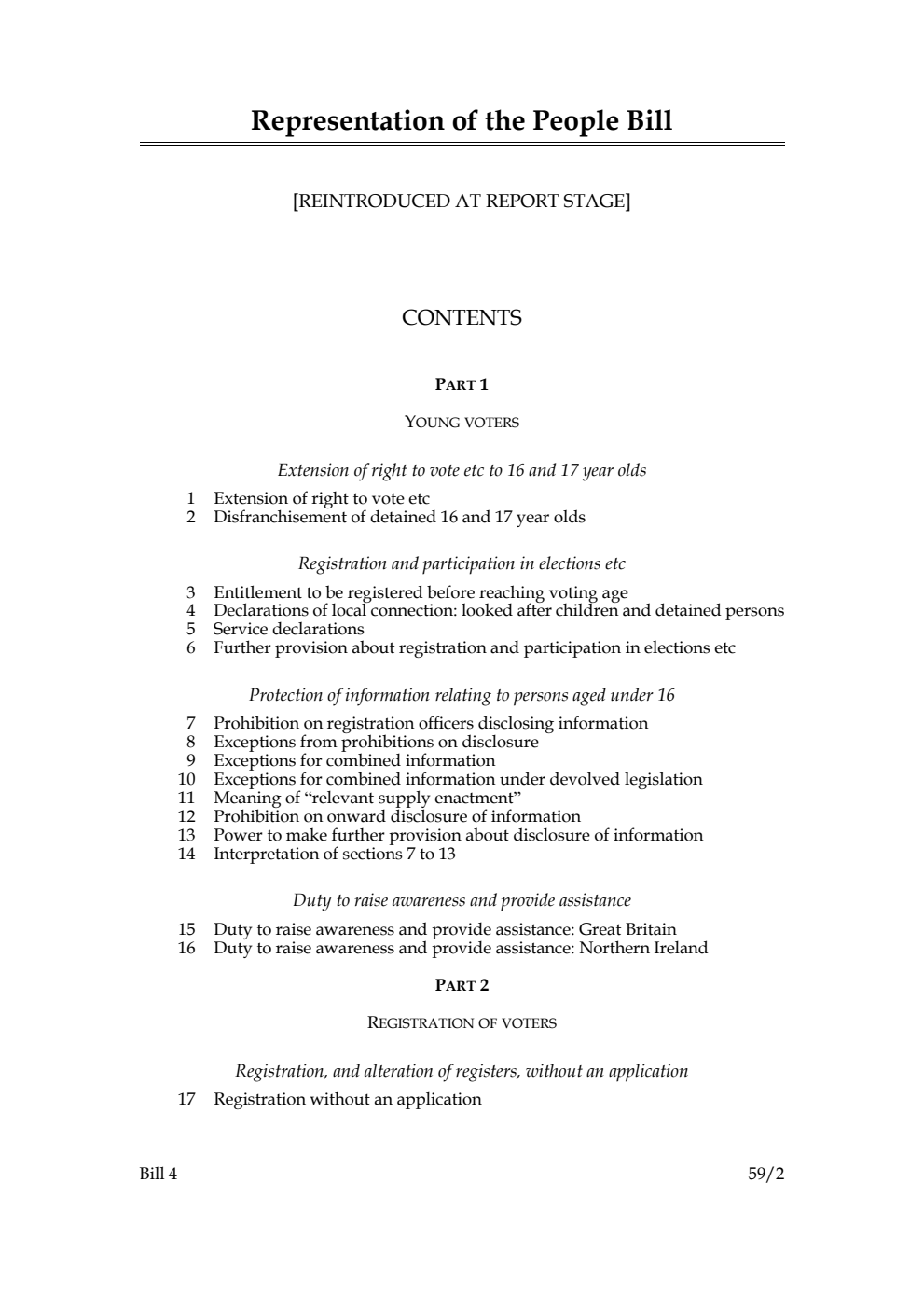 Representation of the People Bill [Reintroduced at Report Stage]