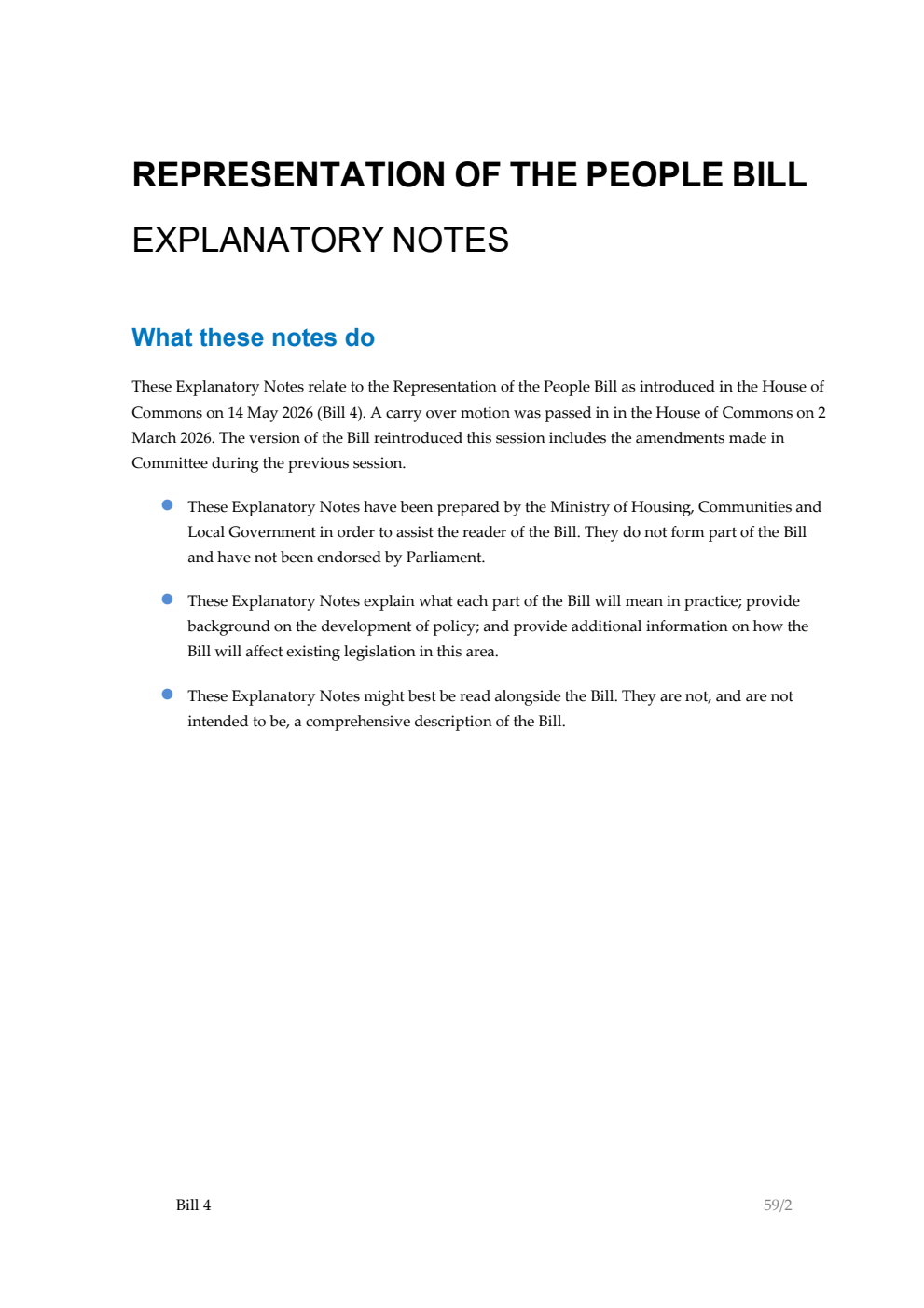 Representation of the People Bill Explanatory Notes