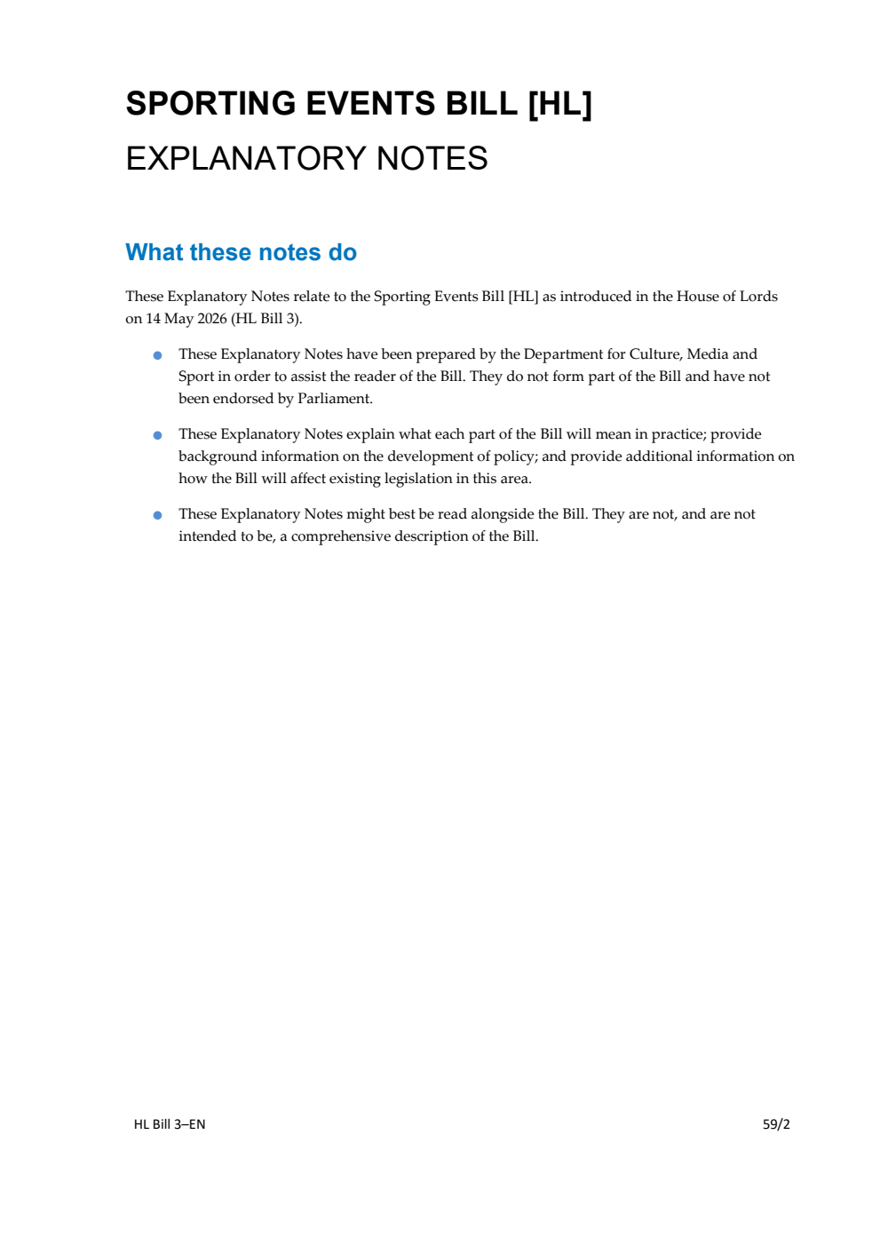 Sporting Events Bill Explanatory Notes