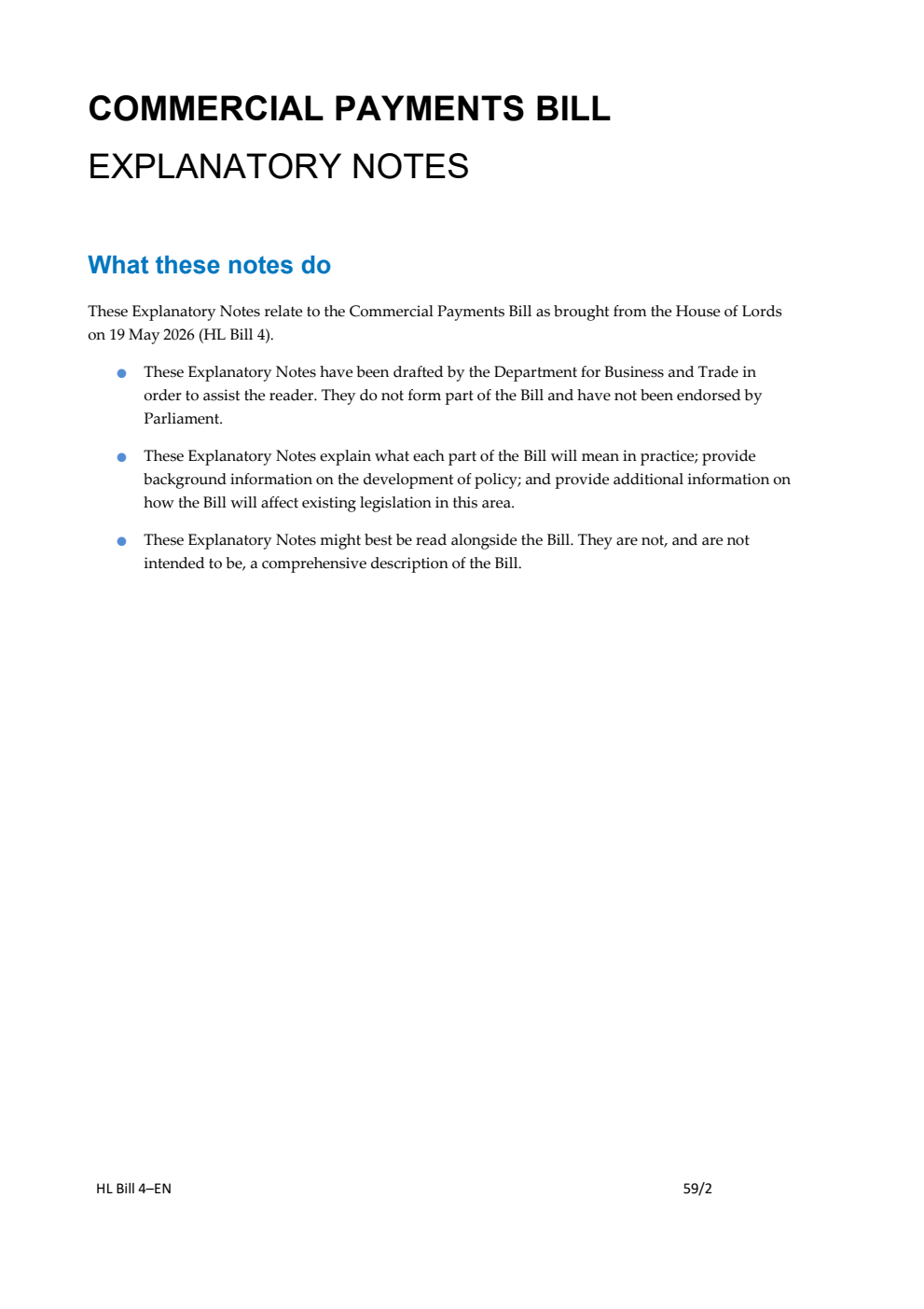 Commercial Payments Bill Explanatory Notes