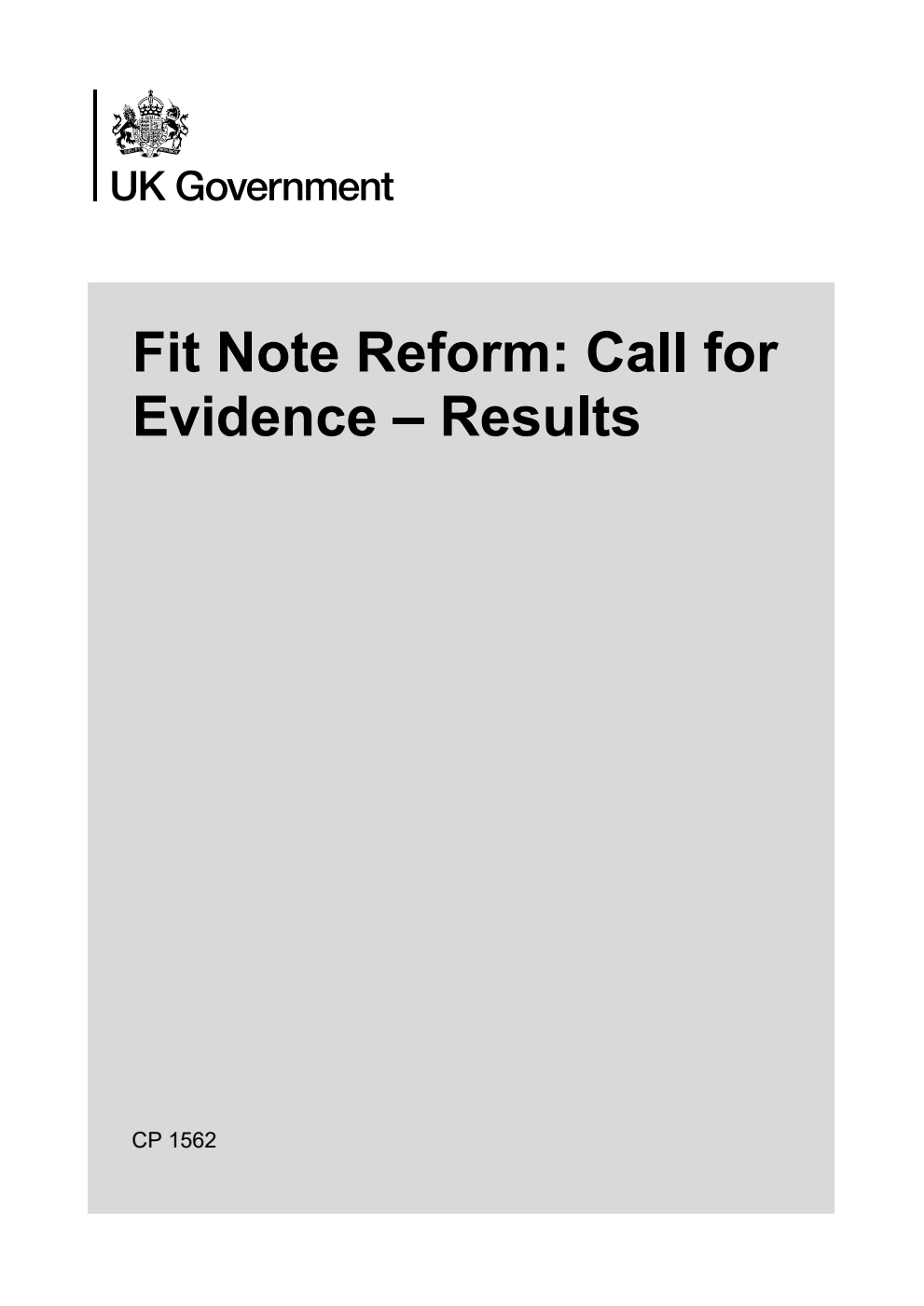 Fit Note Reform: Call for Evidence – Results.  May 2026