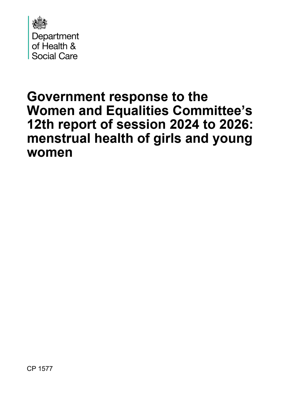Government response to the Women and Equalities Committee’s 12th report of session 2024 to 2026: menstrual health of girls and young women