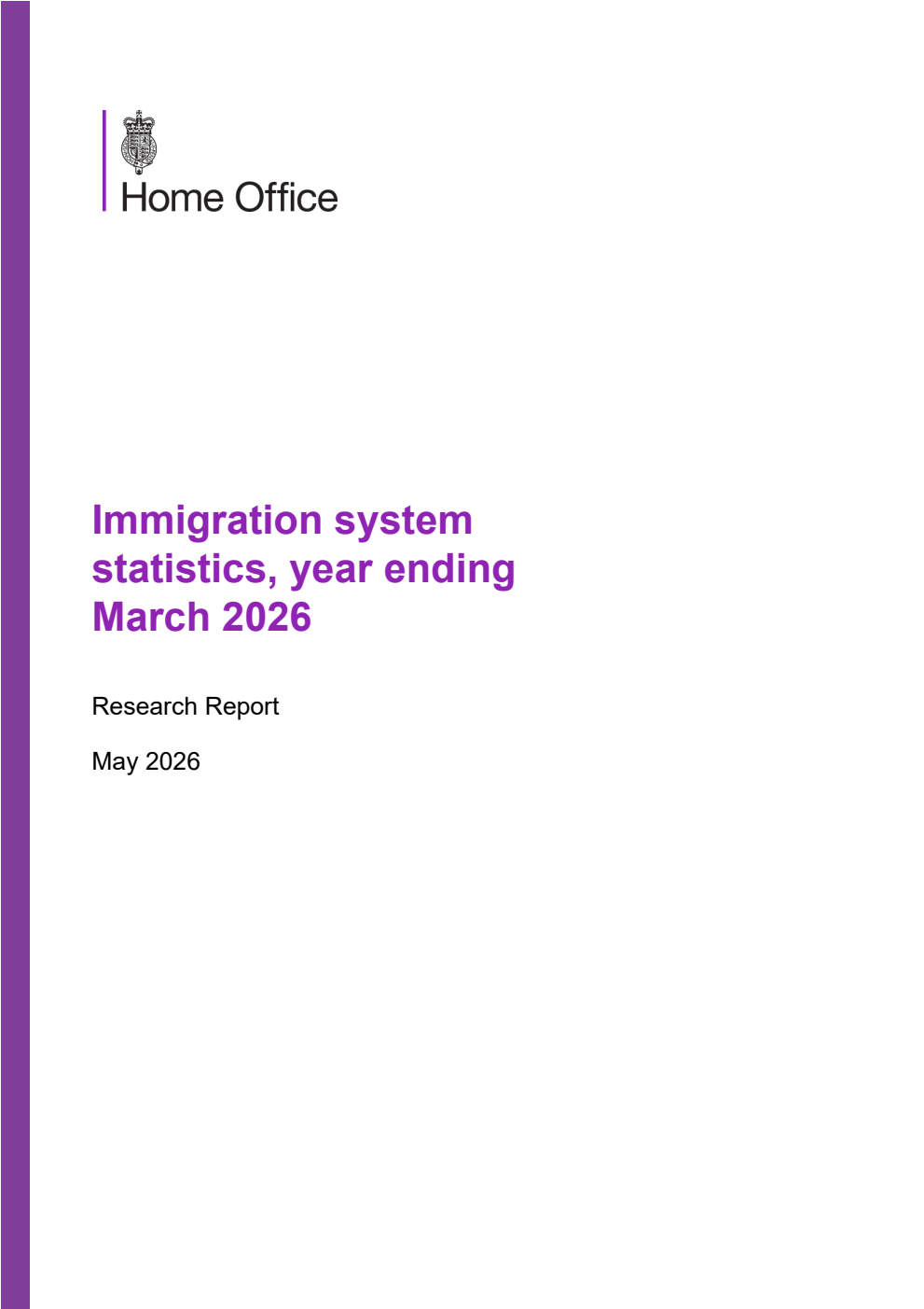 Home Office Research Report Immigration system statistics, year ending March 2026