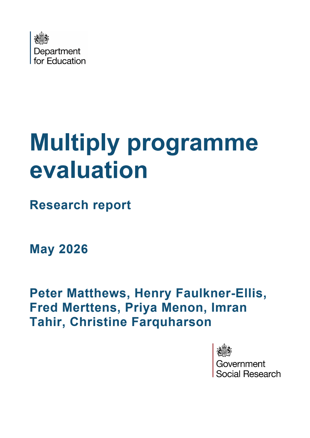 DFE-RR 1629/1 Multiply programme evaluation. Research report. May 2026
