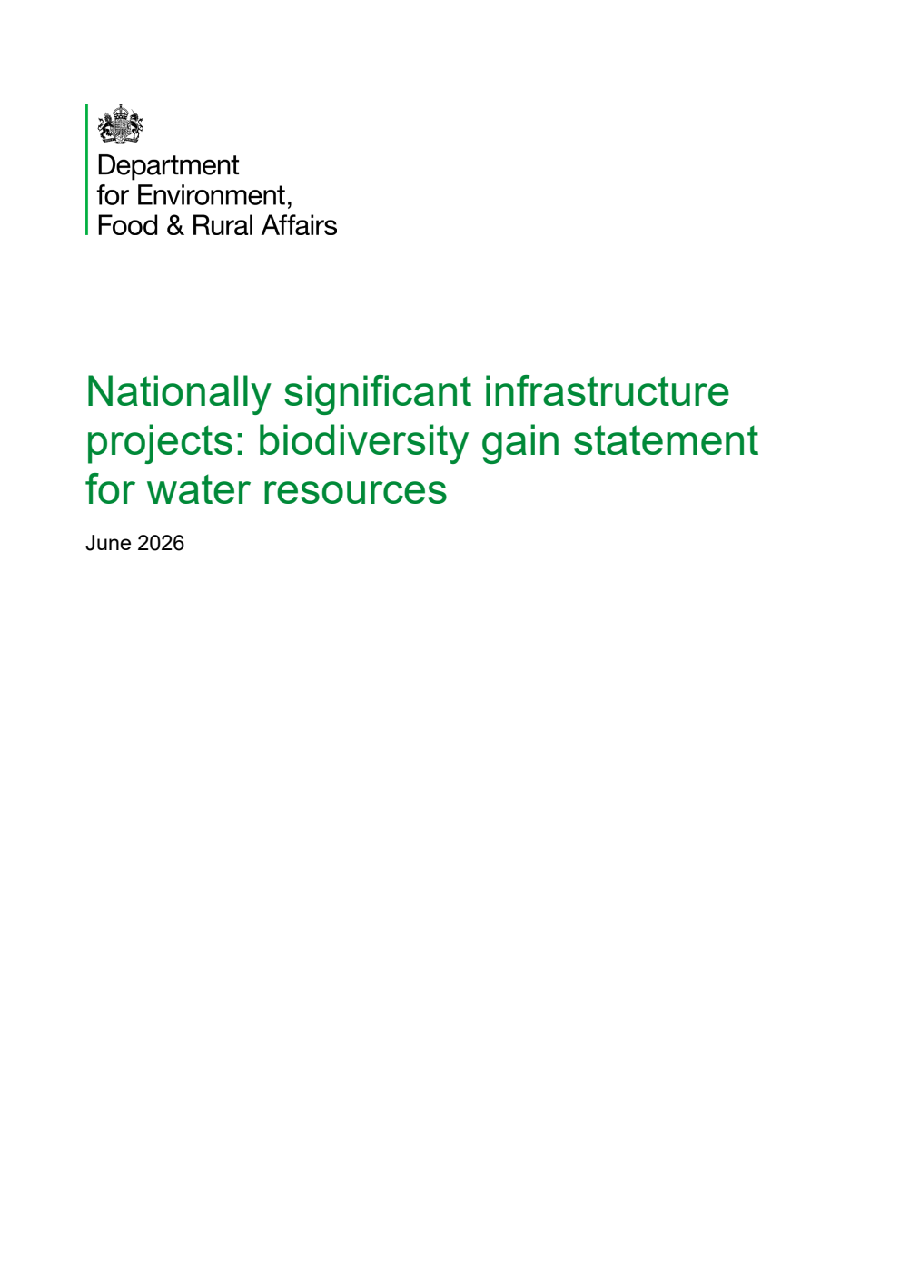 Nationally significant infrastructure projects: biodiversity gain statement for water resources. June 2026