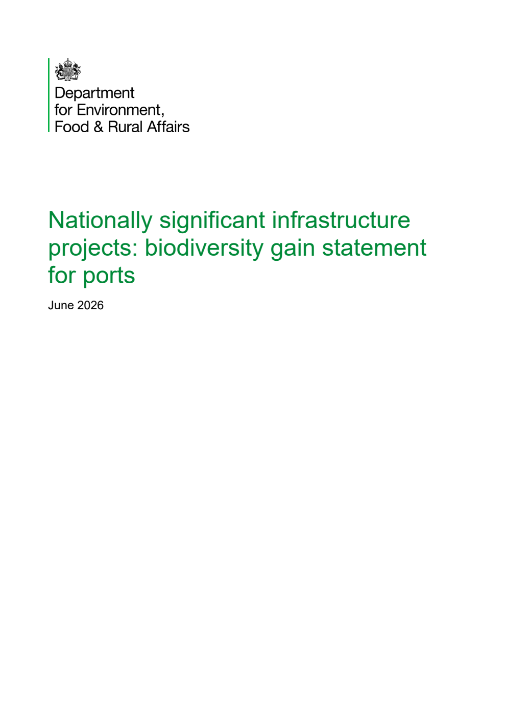 Nationally significant infrastructure projects: biodiversity gain statement for ports. June 2026