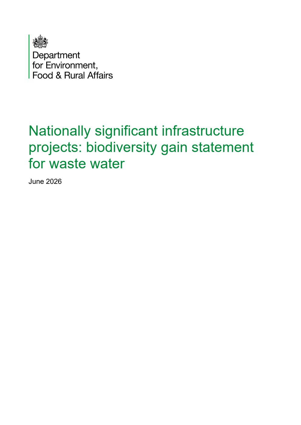 Nationally significant infrastructure projects: biodiversity gain statement for waste water. June 2026