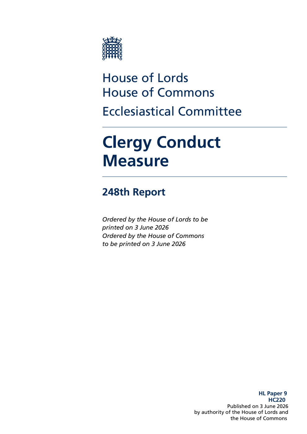 Ecclesiastical Committee 248th Report. Clergy Conduct Measure