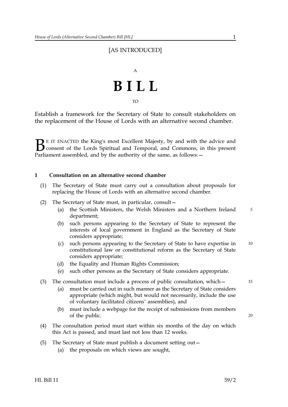 House of Lords (Alternative Second Chamber) Bill