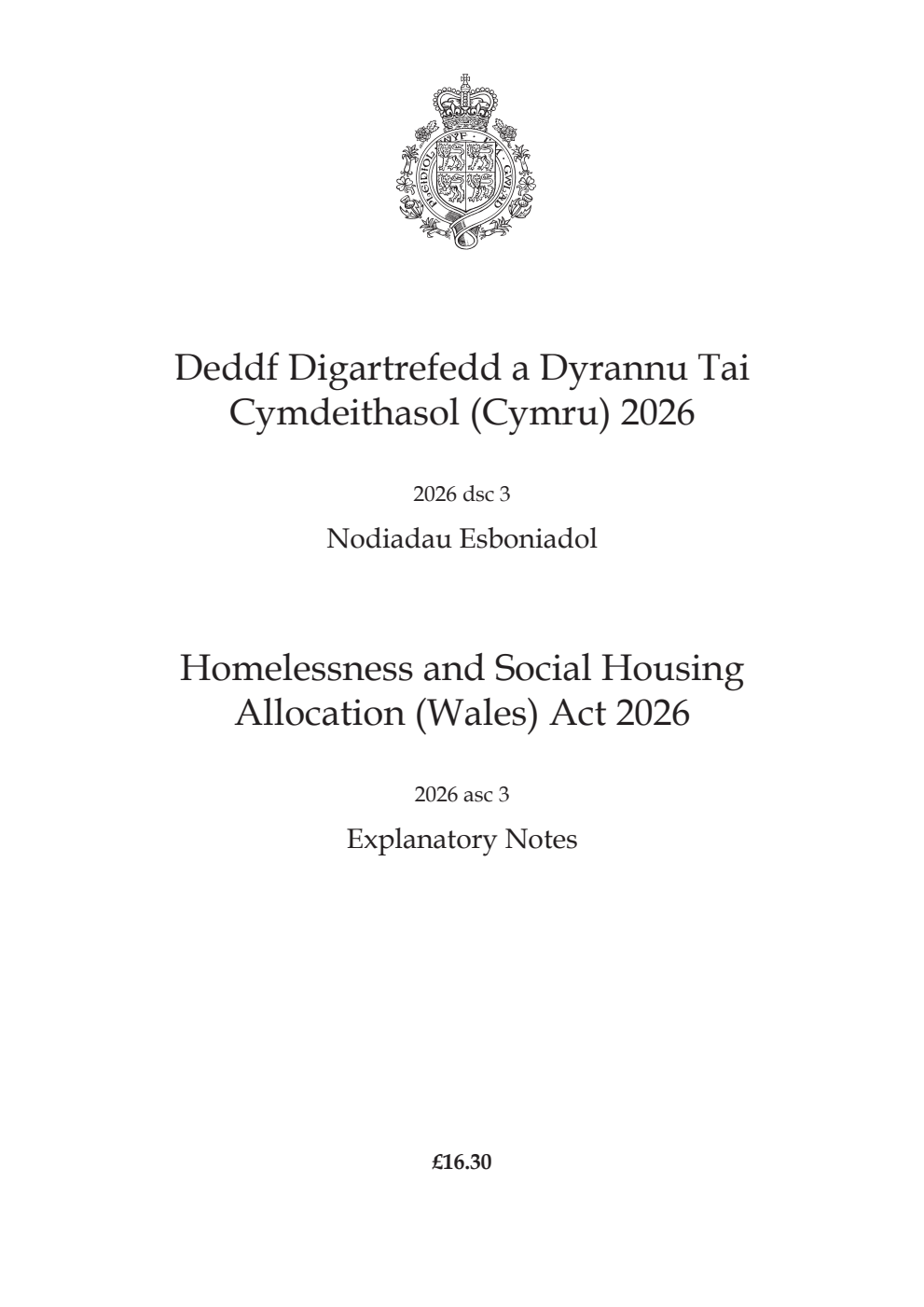Homelessness and Social Housing Allocation (Wales) Act 2026: asc 3 Explanatory Notes