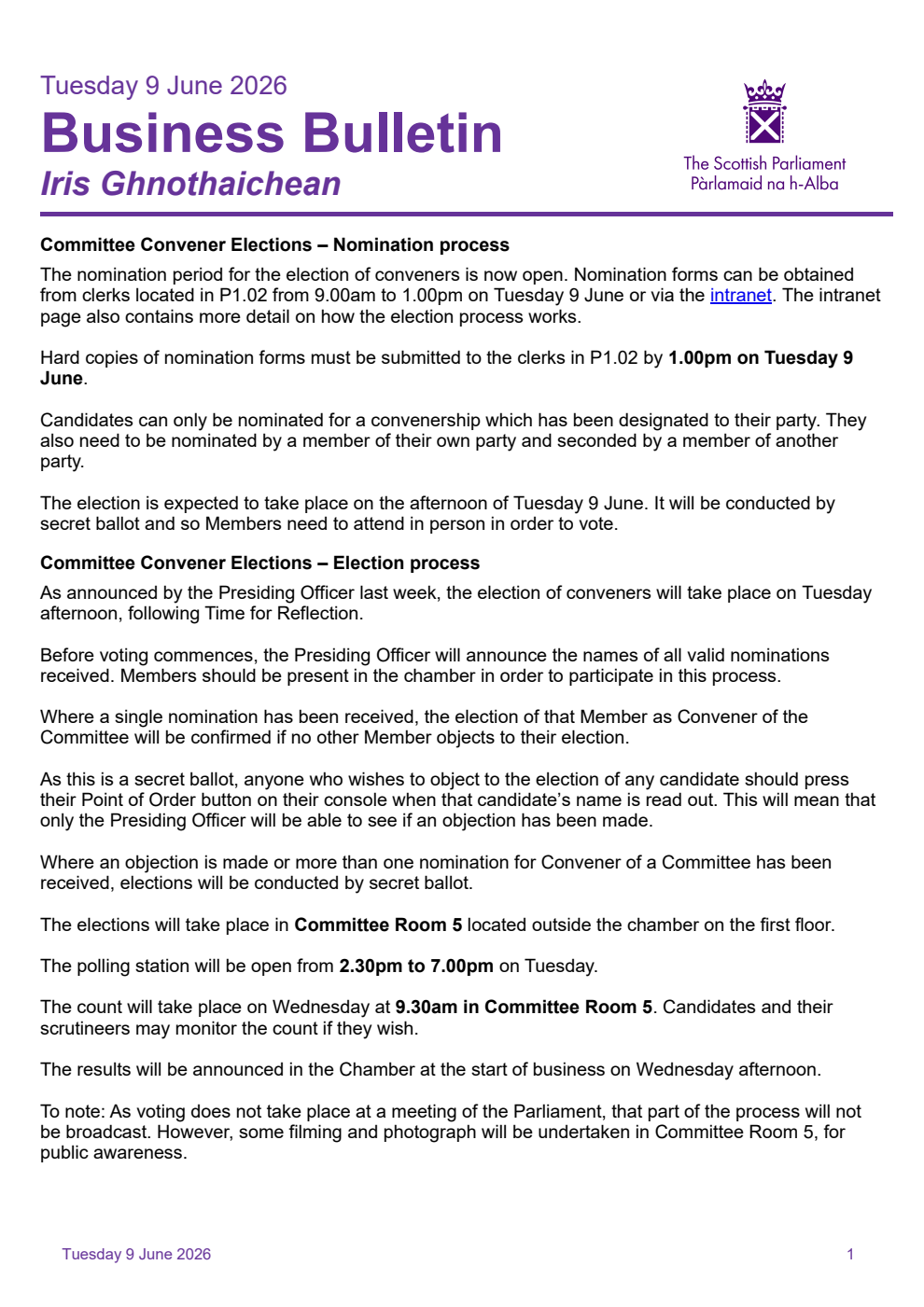 Business Bulletin, Tuesday 9th June 2026