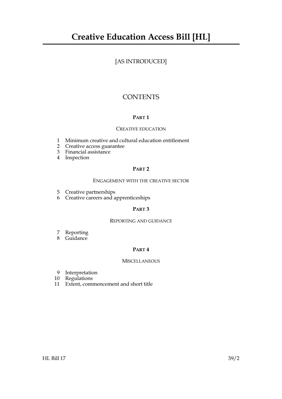 Creative Education Access Bill